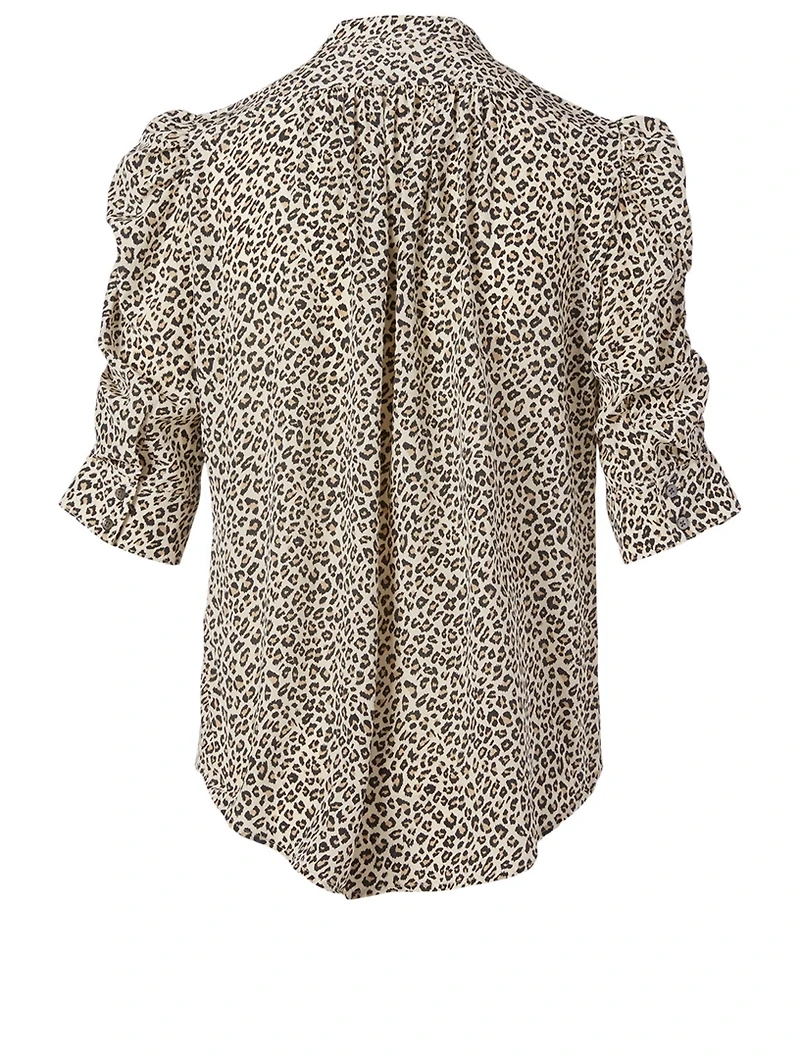 Silk Shirred-Sleeve Shirt