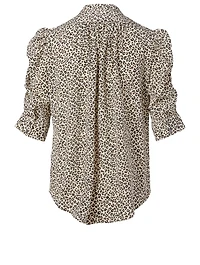 Silk Shirred-Sleeve Shirt