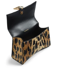 Extra Small Hourglass Leather Bag In Leopard Print