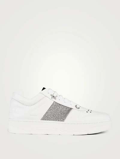 Hawaii/F Leather Sneakers With Glitter Stripe