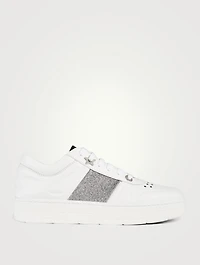 Hawaii/F Leather Sneakers With Glitter Stripe