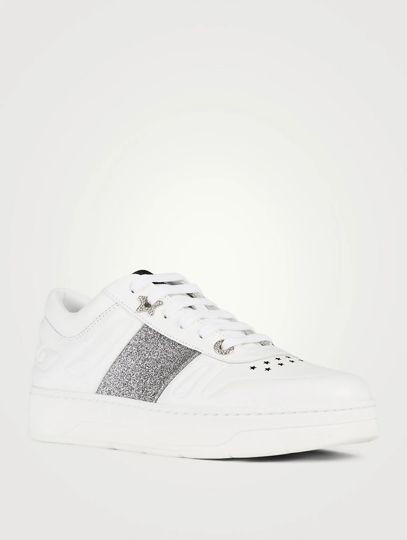 Hawaii/F Leather Sneakers With Glitter Stripe