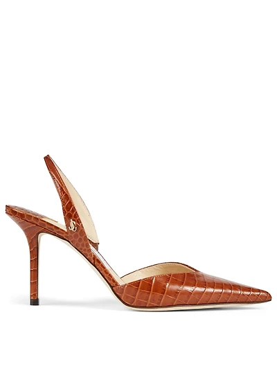 Thandi 85 Croc-Embossed Leather Slingback Pumps