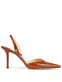 Thandi 85 Croc-Embossed Leather Slingback Pumps