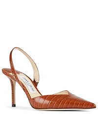 Thandi 85 Croc-Embossed Leather Slingback Pumps