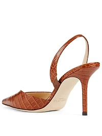 Thandi 85 Croc-Embossed Leather Slingback Pumps