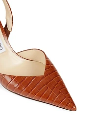 Thandi 85 Croc-Embossed Leather Slingback Pumps
