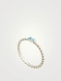 Dew Drop Silver Baguette Stackable Ring With Blue Topaz