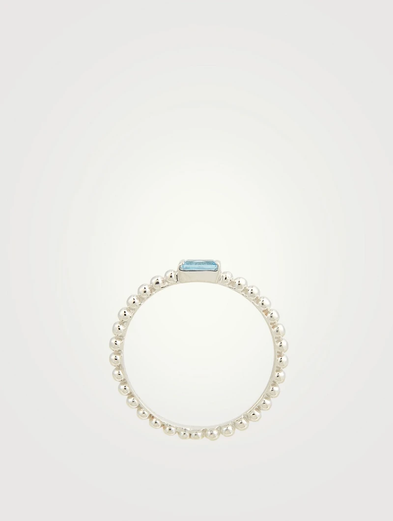 Dew Drop Silver Baguette Stackable Ring With Blue Topaz