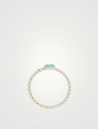 Dew Drop Silver Baguette Stackable Ring With Blue Topaz