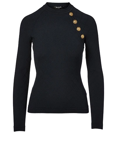 Diamond Knit Sweater With Buttons