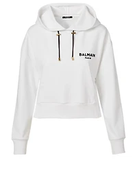 Cotton Flocked Logo Cropped Hoodie