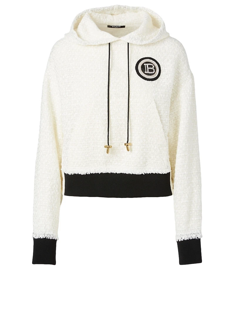 Tweed Cropped Hoodie With Badge