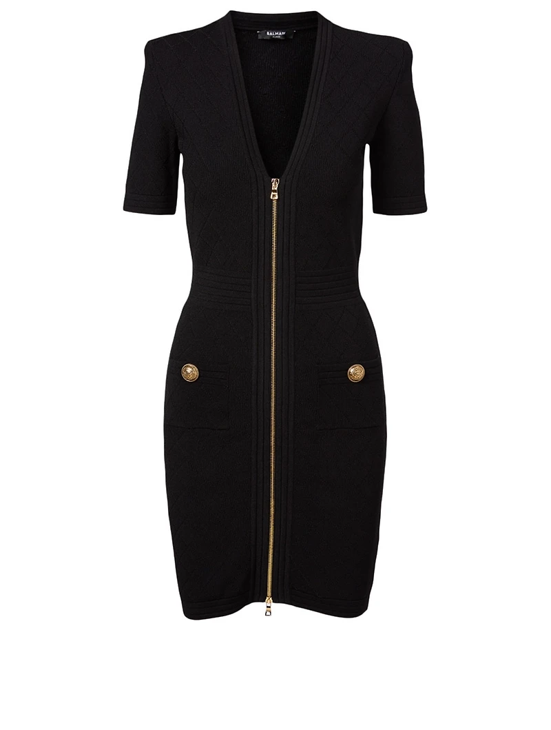 V-Neck Diamond Knit Mini Dress