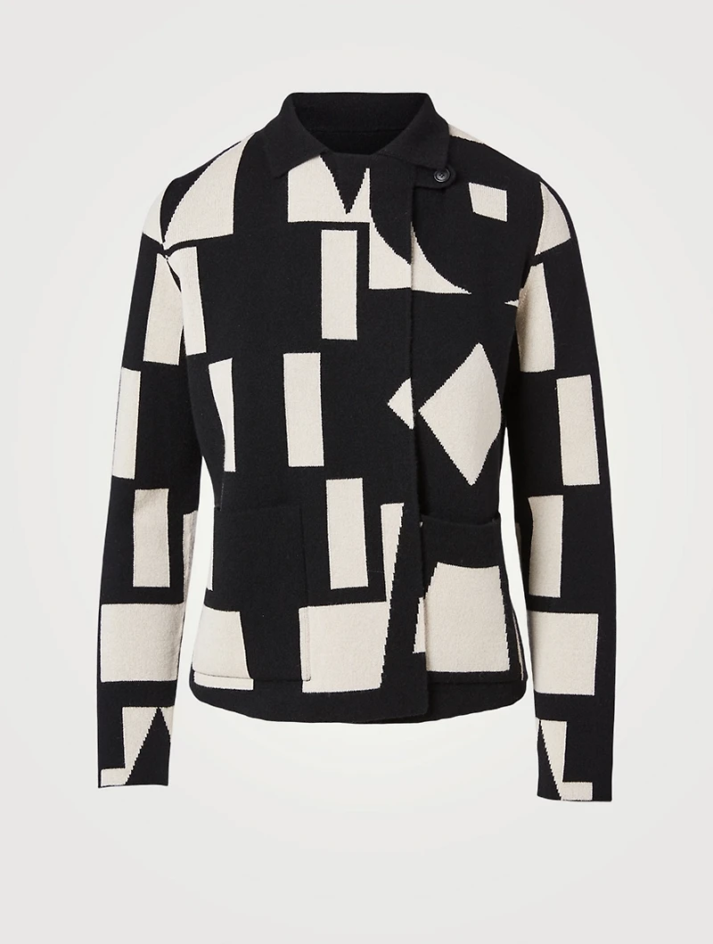 Cashmere Reversible Cardigan With Cubist Intarsia