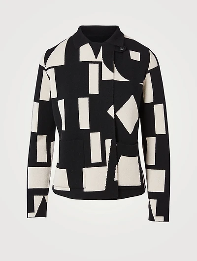 Cashmere Reversible Cardigan With Cubist Intarsia