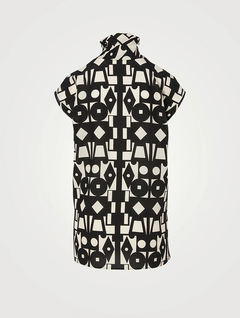 Wool And Silk Tunic Blouse Cubic Print
