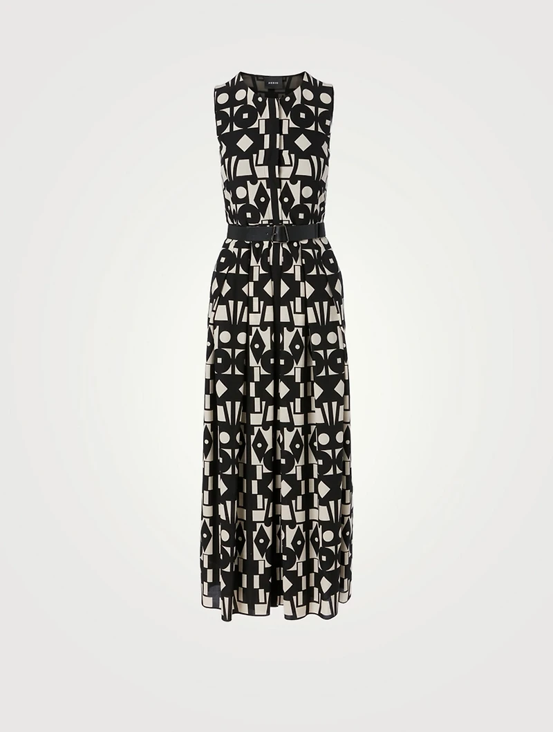 Wool And Silk Midi Dress Cubic Print