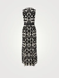 Wool And Silk Midi Dress Cubic Print