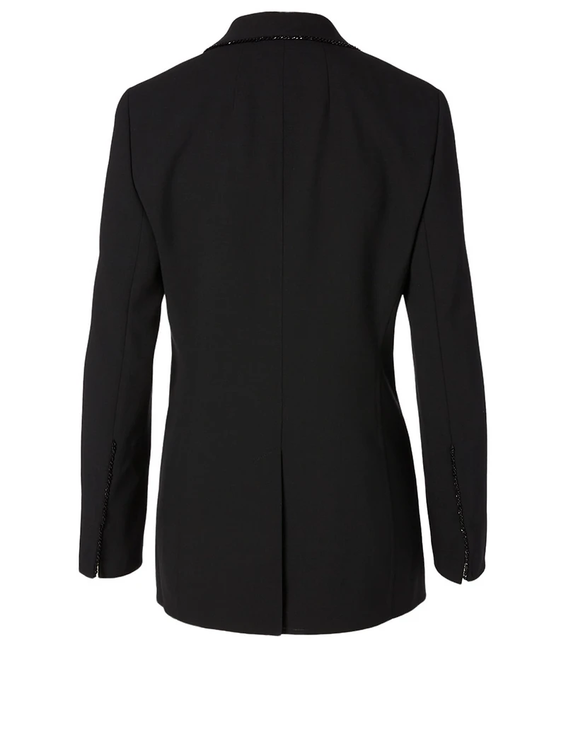 Wool Long Blazer With Beading