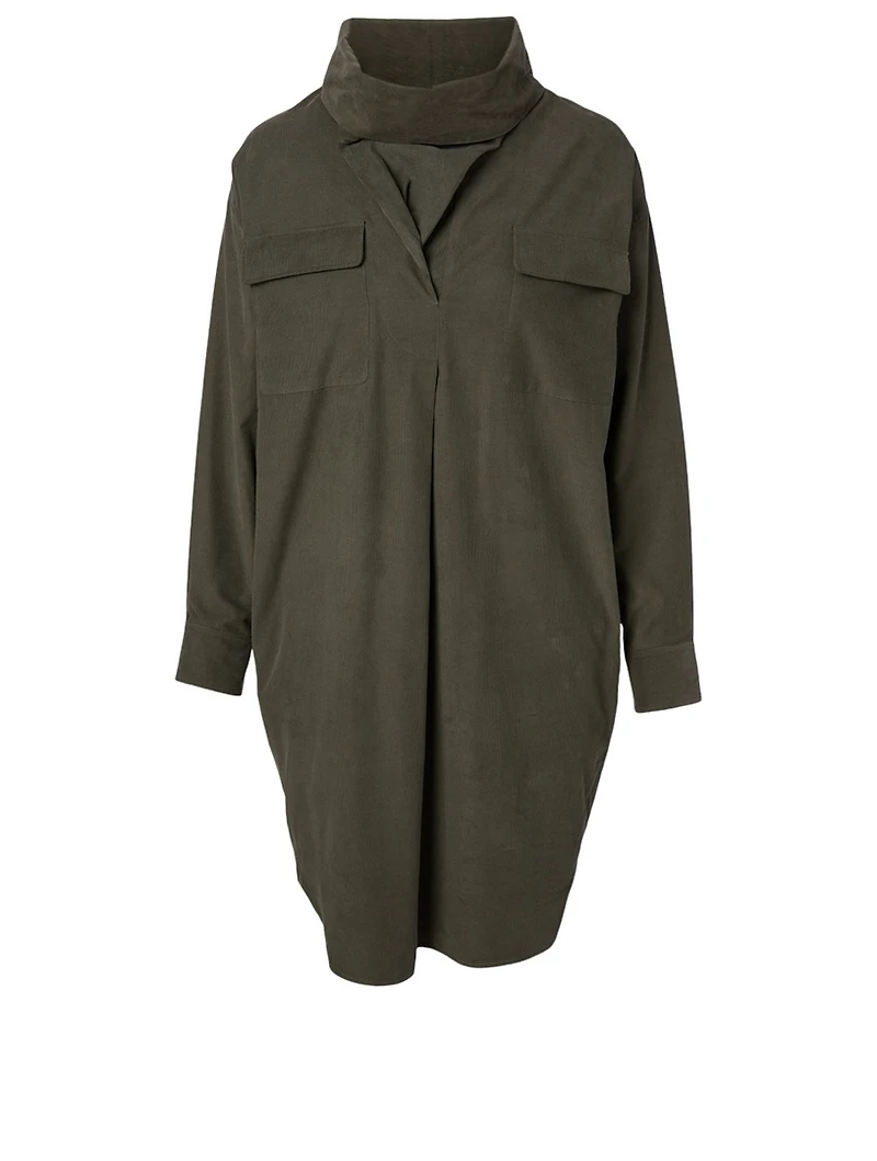 Cotton Cowlneck Shirt Dress