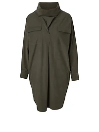 Cotton Cowlneck Shirt Dress