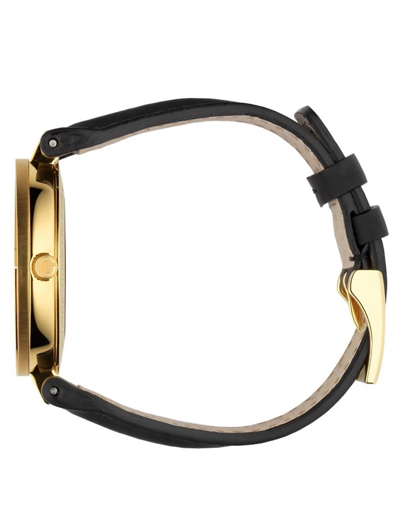 Interlocking G Stainless Steel Leather Strap Watch