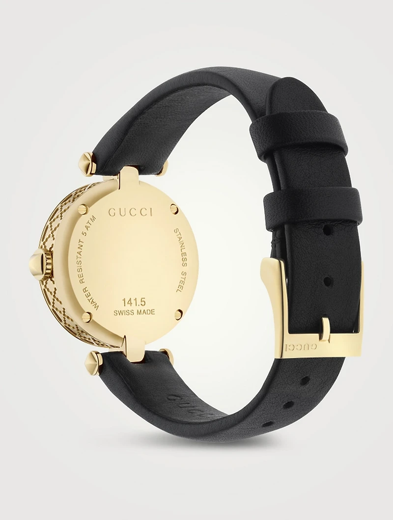 Diamantissima Leather Strap Watch With Mother Of Pearl