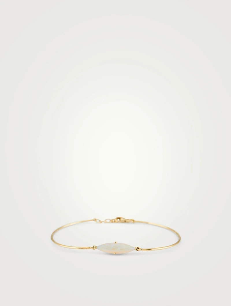 18K Gold Bangle Bracelet With Marquise Opal