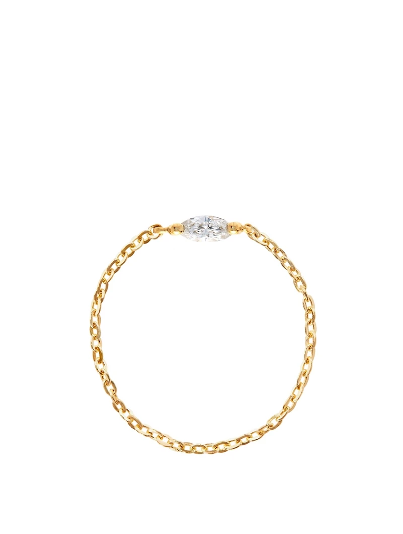 18K Gold Chain Ring With Marquise Diamond