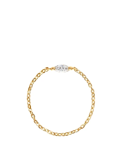 18K Gold Chain Ring With Marquise Diamond