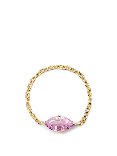 18K Gold Chain Ring With Marquise Pink Sapphire