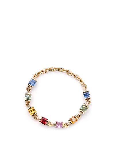 14K Gold Sapphire Rainbow Chain Ring