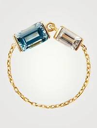 18K Gold Chain Ring With Topaz And Aquamarine