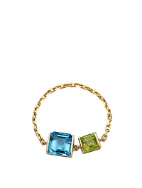 18K Gold Chain Ring With Topaz And Peridot