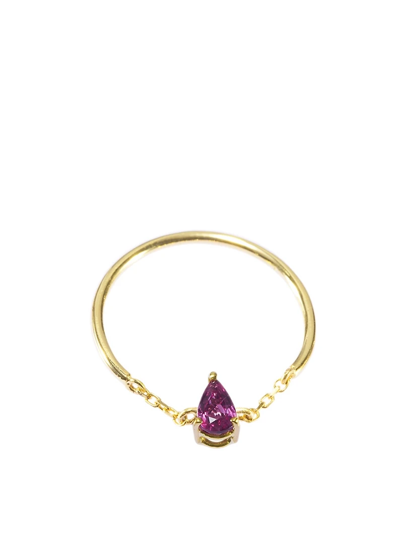 18K Gold Half Chain Ring With Teardrop Ruby