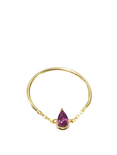 18K Gold Half Chain Ring With Teardrop Ruby