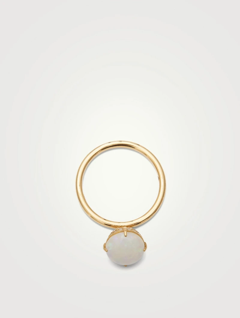 14K Gold Reversible Opal Ring With Diamonds