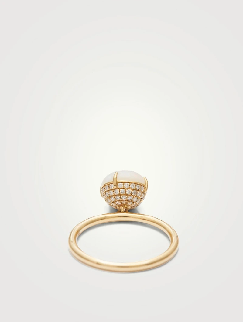 14K Gold Reversible Opal Ring With Diamonds