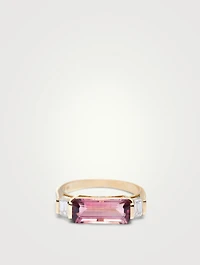 18K Gold East West Ring Pink Tourmaline And Diamonds