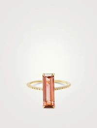 18K Gold Pink Tourmaline Bar Ring With Diamonds