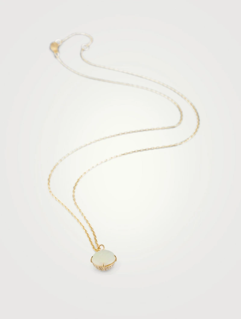 18K Gold Reversible Necklace With Opal And Diamonds