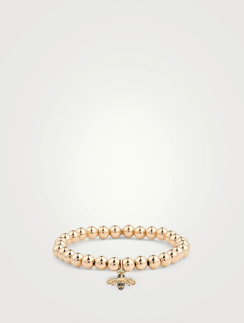 14K Gold Beaded Bracelet With Diamond And Sapphire Bee Charm