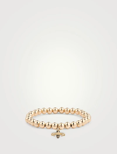 14K Gold Beaded Bracelet With Diamond And Sapphire Bee Charm