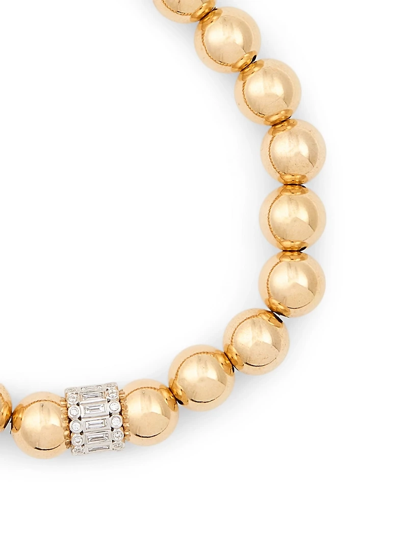 14K Gold Beaded Bracelet With 14K White Gold Diamond Rondelle