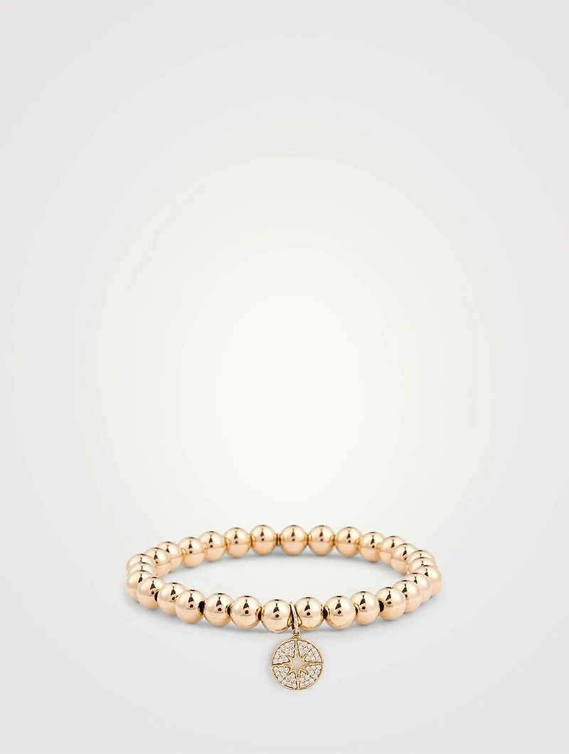 14K Gold Beaded Bracelet With Diamond Starburst Charm