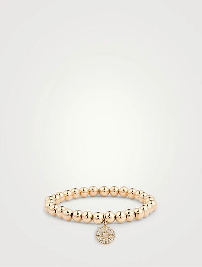 14K Gold Beaded Bracelet With Diamond Starburst Charm