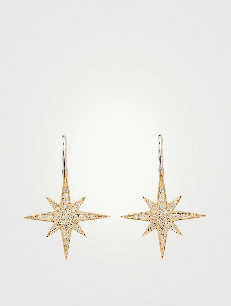 14K Gold Starburst Earrings With Diamonds