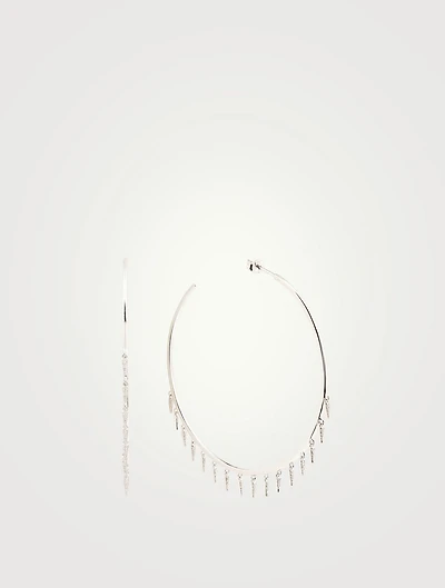 14K Gold Hoop Earrings With Diamond Fringe