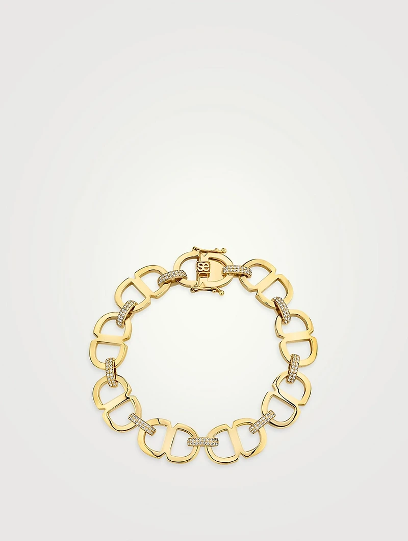 Large Link 14K Gold Bracelet With Diamonds